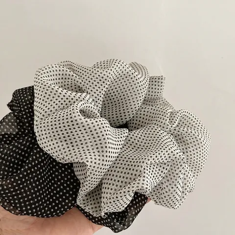 Chouchou en Mousseline à Pois Vintage Grand Anneau à Cheveux en Organza Bandeau Élastique Accessoires Cheveux Femme