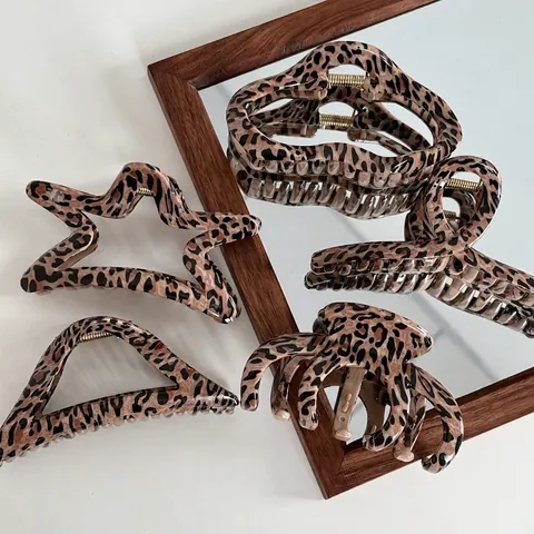 Grandi Mollette per Capelli con Stampa Leopardata Vintage Acetato Shark Clip Accessori per Capelli Antiscivolo per Donna