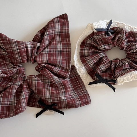 Vintage Plaid Haargummi Für Damen Retro Schleife Spitze Rand Haargummi Elastischer Stoff Dickdarm Haarring Accessoires