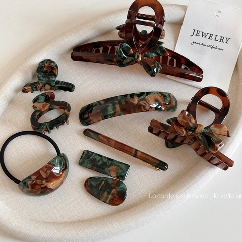 Handgemaakte Acetaat Marmeren Haarklemmen Voor Dames Retro Groen Bruin Schildpad Haaraccessoires Strik Shark Clips Eendenbek Clips Haarelastiek