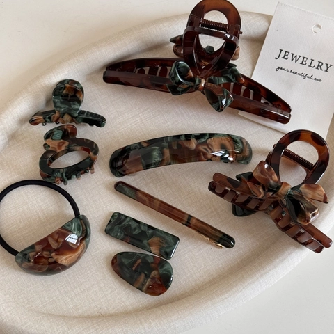 Handgemaakte Acetaat Marmeren Haarklemmen Voor Dames Retro Groen Bruin Schildpad Haaraccessoires Strik Shark Clips Eendenbek Clips Haarelastiek