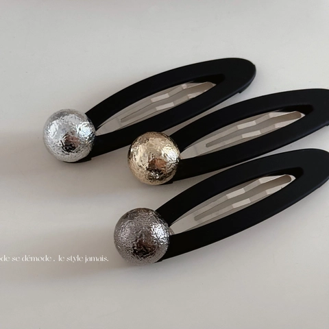 Vintage Mattiert Schwarz BB Haarspange Mit Gehämmert Gold Silber Metall Kugel Dekorativ Pony Clip Für Damen Haarschmuck