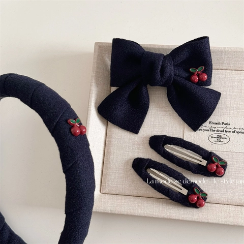 Accessori per Capelli in Tessuto Ciliegia Blu Marino Fascia con Fiocco Fatta a Mano Clip per Capelli Dolce Ciliegia Donna Ragazza