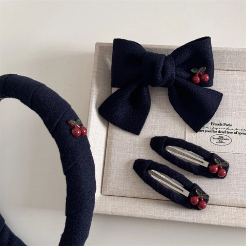 Accessori per Capelli in Tessuto Ciliegia Blu Marino Fascia con Fiocco Fatta a Mano Clip per Capelli Dolce Ciliegia Donna Ragazza