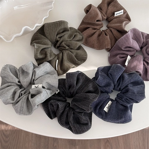 Chouchous en Tissu à Chevrons Rétro Style Coréen Grand Élastique Cheveux pour Femmes Fait à la Main Porte Queue de Cheval