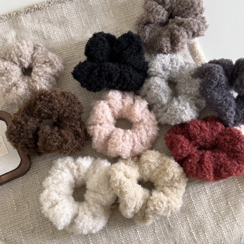 Coleteros de Lana de Cordero de Felpa para Mujer Color Sólido Gomas para el Pelo de Tela Otoño Invierno Accesorios para el Cabello