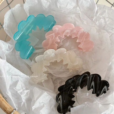 French Minimalist Acetate Wavy Zigzag Flower Hair Claw Clip Elegant Marble Texture Hair Accessory For Women Daily Styling