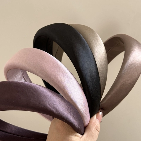 Französisches Retro Glänzendes Gepolstertes Satin Stirnband Für Damen Elegant Dick Schwamm Haarband Handgefertigt Breit Einfarbig Haarschmuck