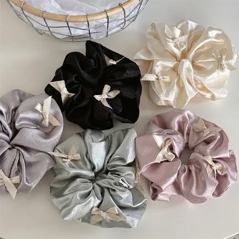 Coletero de Satén con Lazo Estilo Coreano Elegante Elástico Color Sólido Accesorio para el Cabello Coleta Mujer