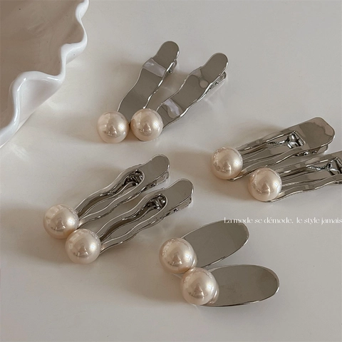 Fermaglio per Capelli in Metallo Argentato con Künstliche Perle per Donna Stile Coreano Clip a Becco d'Anatra Eleganti Forcine a Forma di Onda