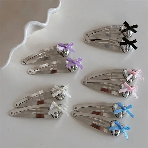Mollette per Capelli in Lega Argento con Cuore e Fiocco Dolci Clip BB per Donne Ragazze Accessori per Capelli Quotidiani