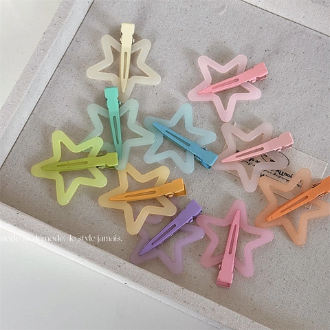 Sweet Dopamine Colors Five-Point Star Hair Clip Star Shaped Hollow Duckbill Clip Hair Accessories For Girls Women