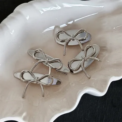 Minimalistischer Schleife Haarclip Metall Entenschnabel Pony Seitenclip Hochwertige Silber Polierte Haarnadel Eleganter Haarschmuck Damen