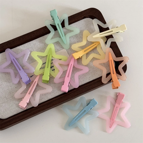 Sweet Dopamine Colors Five-Point Star Hair Clip Star Shaped Hollow Duckbill Clip Hair Accessories For Girls Women