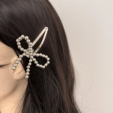 Perlenbesetzt Schleife Haarklammer Künstliche Perle Elegant Koreanischer Stil Handgefertigt Entenschnabel BB Clip Damen Haar Accessoires