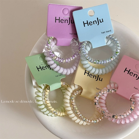 Blumenmuster Damen Spiral Haargummis Telefonkabel Haarbänder Elastische Harz Haarringe Handgefertigter Haarschmuck