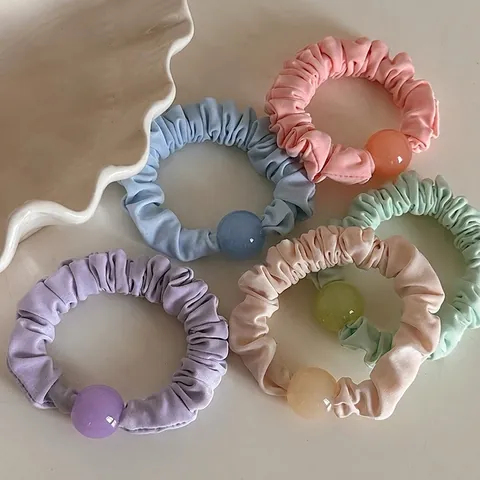 Elastici per Capelli in Tessuto Plicsettato Stile Coreano Con Perla in Resina Grande Colori Gelatina per Donna Accessori
