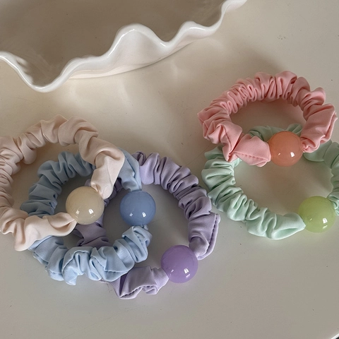 Elastici per Capelli in Tessuto Plicsettato Stile Coreano Con Perla in Resina Grande Colori Gelatina per Donna Accessori