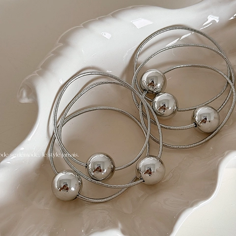 Glänzend Silber Rund Kugel Haargummi Hohe Elastizität Koreanischer Stil Minimalistisch Haarseil Pferdeschwanz Halter Damen