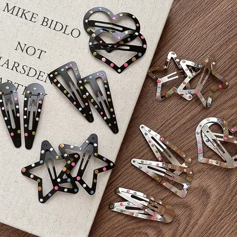 Set di Fermagli per Capelli in Lega Stile Coreano con Pois Colorati Cuore Stella Triangolo Goccia d'Acqua Clip BB Metallo Donna