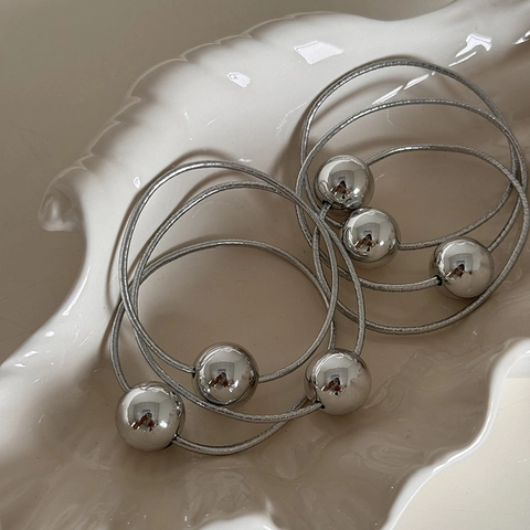 Glänzend Silber Rund Kugel Haargummi Hohe Elastizität Koreanischer Stil Minimalistisch Haarseil Pferdeschwanz Halter Damen
