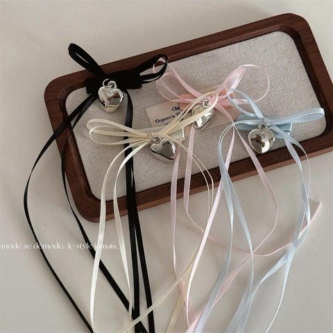 Pinza De Pelo Con Lazo De Cinta Y Colgante De Corazón Elegante Clip De Pico De Pato Para Mujeres Niñas Joyas Para El Pelo