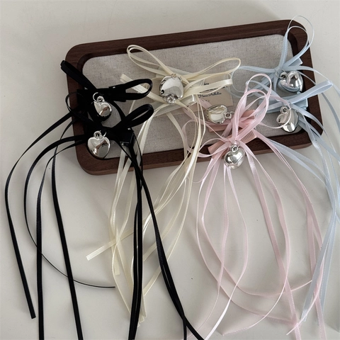 Pinza De Pelo Con Lazo De Cinta Y Colgante De Corazón Elegante Clip De Pico De Pato Para Mujeres Niñas Joyas Para El Pelo