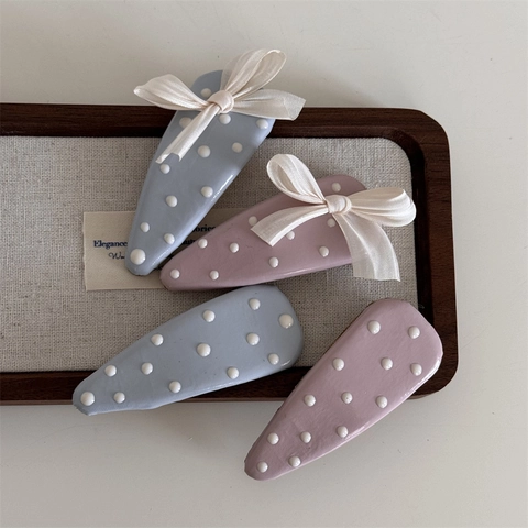 Fermaglio per Capelli Dolce Stile Coreano Pois Goccia BB Con Fiocco in Raso per Donna Carino Clip Laterale Accessori Capelli