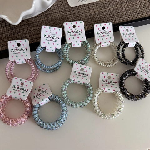 Koreanischer Stil Telefonkabel Haargummi Blumen Punktmuster Bedruckt Spiral Haarbänder Hohe Elastische Kunststoff Harz
