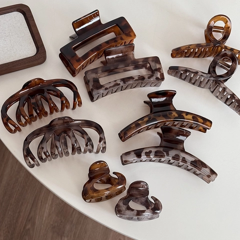 Pinza para el Pelo Vintage Estilo Coreano con Estampado de Leopardo para Mujer de Acetato de Celulosa Clip de Tiburón Grande