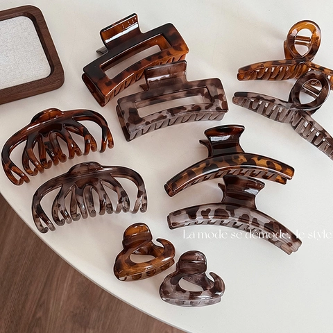 Pinza para el Pelo Vintage Estilo Coreano con Estampado de Leopardo para Mujer de Acetato de Celulosa Clip de Tiburón Grande