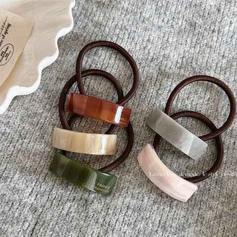 French Style Minimalist Resin Charm Hair Ties For Women Vintage Marble Texture Elastic Hair Bands Handmade Hair Accessories