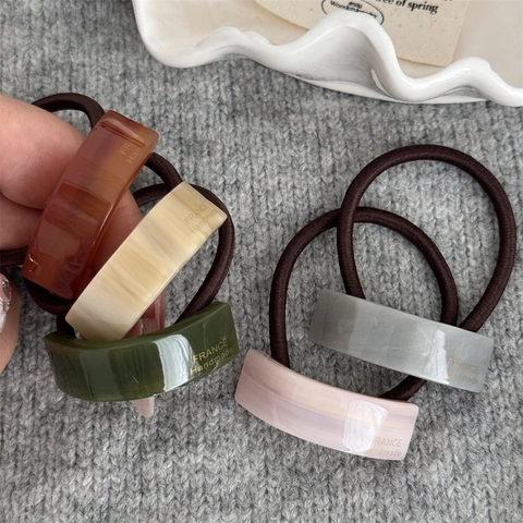 French Style Minimalist Resin Charm Hair Ties For Women Vintage Marble Texture Elastic Hair Bands Handmade Hair Accessories