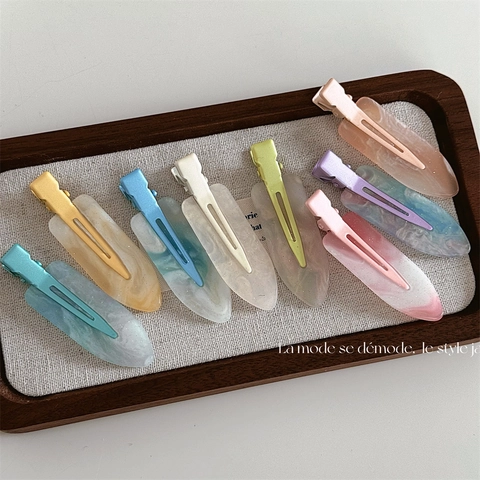 Pinces à Cheveux Minimalistes en Résine Marbrée Macaron sans Trace Barrette Bec de Canard pour Femmes Filles Accessoires de Cheveux Style Coréen