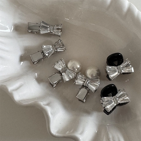 Lussuosi Fermagli per Capelli a Fiocco con Strass per Donna Raffinati Fermagli a Becco d'Anatra con Perla Artificiale Accessori Capelli