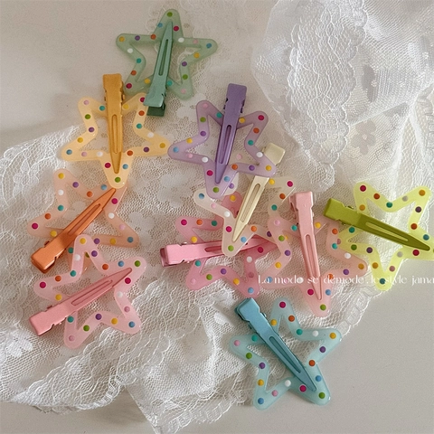 Sweet Jelly Color Colorful Polka Dot Star Hair Clips For Girls Korean Style Macaron Resin Duckbill Clip Hair Accessories