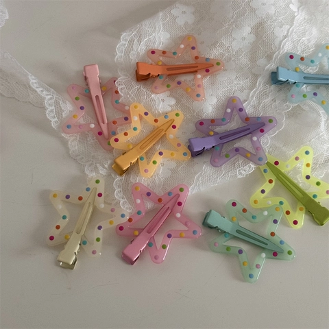 Sweet Jelly Color Colorful Polka Dot Star Hair Clips For Girls Korean Style Macaron Resin Duckbill Clip Hair Accessories