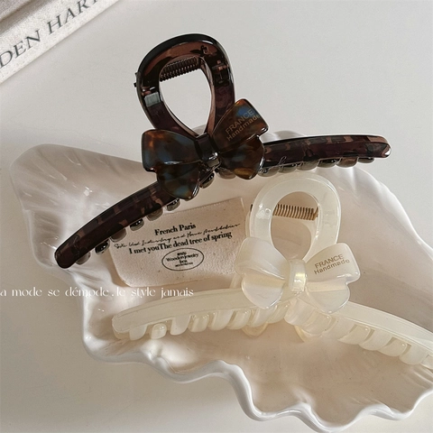 French Style Acetate Bow Knot Hair Claw Clip Large Retro Tortoiseshell Elegant Hair Clamp Handmade Resin Hair Grip For Women