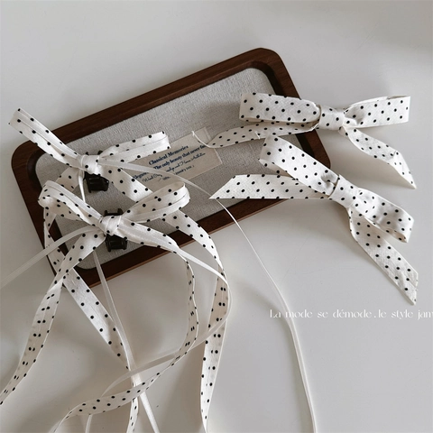 Ballet Style Polka Dot Bowknot Hair Clip With Long Streamer Sweet Ribbon Mini Claw Clip Duckbill Clip For Women Hair Accessories