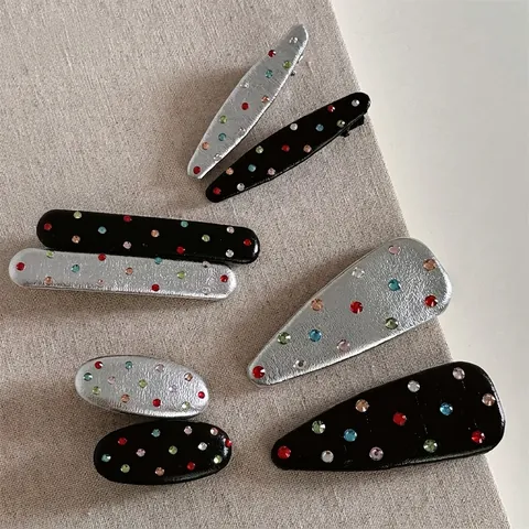 Fermagli per Capelli Y2K in Pelle PU con Strass Colorati Lucidi Geometrici a Becco d'Anatra Clip BB Vintage per Donna