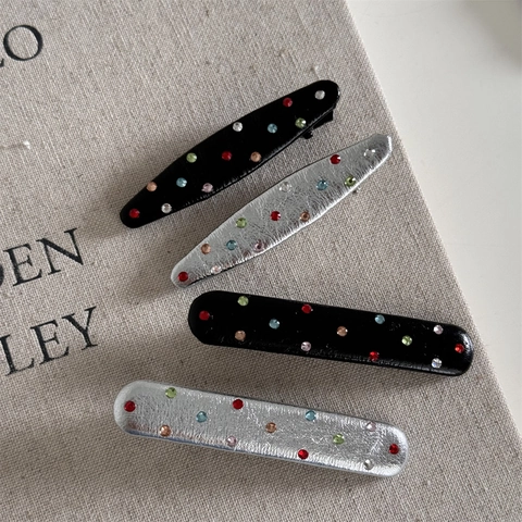 Fermagli per Capelli Y2K in Pelle PU con Strass Colorati Lucidi Geometrici a Becco d'Anatra Clip BB Vintage per Donna