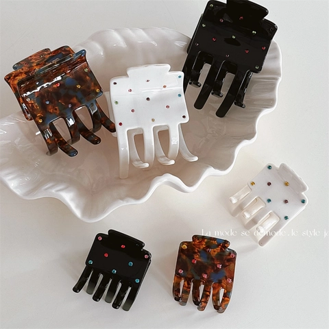 Pinza per Capelli Vintage in Acetato con Strass Rettangolare Tartarugata Fermaglio per Capelli Accessori per Capelli Donna