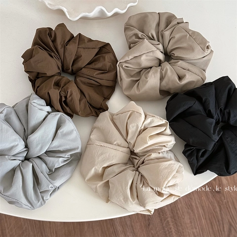 French Vintage Solid Color Oversized Fabric Scrunchies Thick Pleated Elastic Hair Ties For Women Korean Hair Accessories