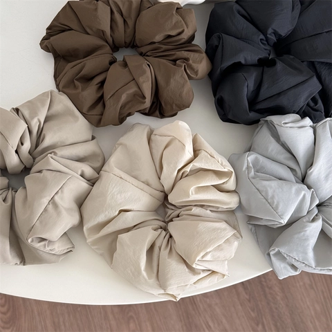 French Vintage Solid Color Oversized Fabric Scrunchies Thick Pleated Elastic Hair Ties For Women Korean Hair Accessories