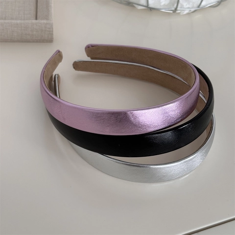 Cerchietto in Pelle PU Metallica Minimalista Fodera in Scamosciato Antiscivolo Stile Francese Cerchio Sottile Donna Accessori Capelli