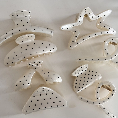 Eleganti Pinze per Capelli a Pois Francesi Vintage Clip a Squalo Geometriche Accessori per Capelli Dolci da Donna