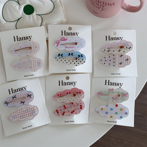 Lindo Juego de Pinces para el Pelo de Acrílico Forma de Nube para Mujeres Niñas Dulce Lunares Cuadros Cereza Lazo Accesorios