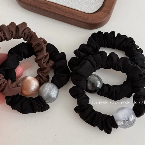 Lussuosi Scrunchies Grigio Sfumato per Donna Con Perla in Resina Elastico per Capelli con Luccichio ad Alta Elasticità Accessori per Capelli