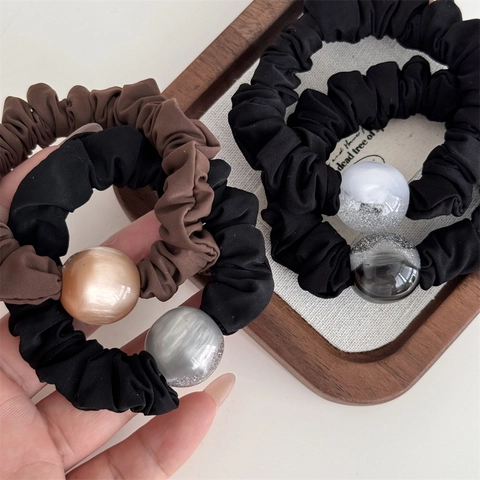 Lussuosi Scrunchies Grigio Sfumato per Donna Con Perla in Resina Elastico per Capelli con Luccichio ad Alta Elasticità Accessori per Capelli