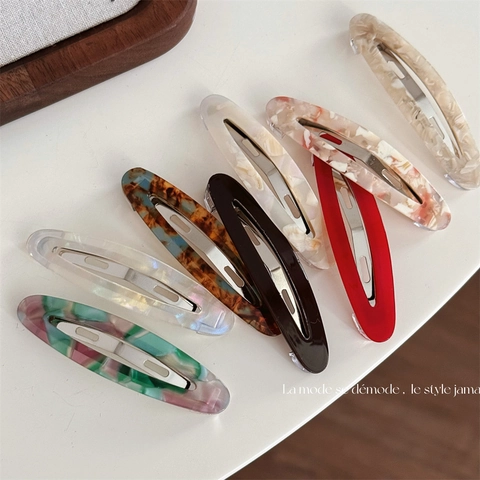 Eleganter Acetat Ovaler Haarclip Geometrisches Marmormuster Koreanischer Stil BB Snap Clip Handgemachte Mode Haarschmuck Für Damen